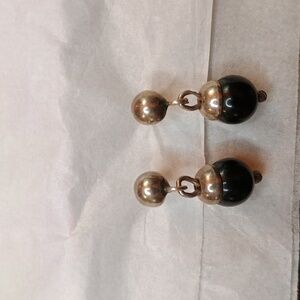 Black and Silver small Ball drop earrings pierced ears 925 Sterling silver